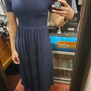 Long blue off the shoulder dress